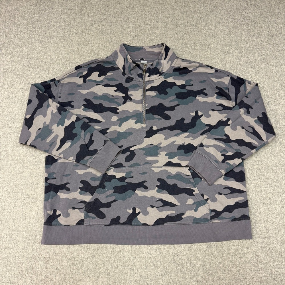 Old Navy Quarter Zip Camo Sweatshirt XXL Gray Camouflage Pullover Pocket Fleece